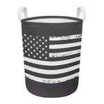 Grey And White American Flag Print Round Laundry Basket