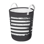 Grey And White American Flag Print Round Laundry Basket