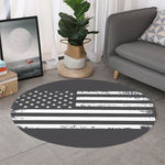 Grey And White American Flag Print Round Rug