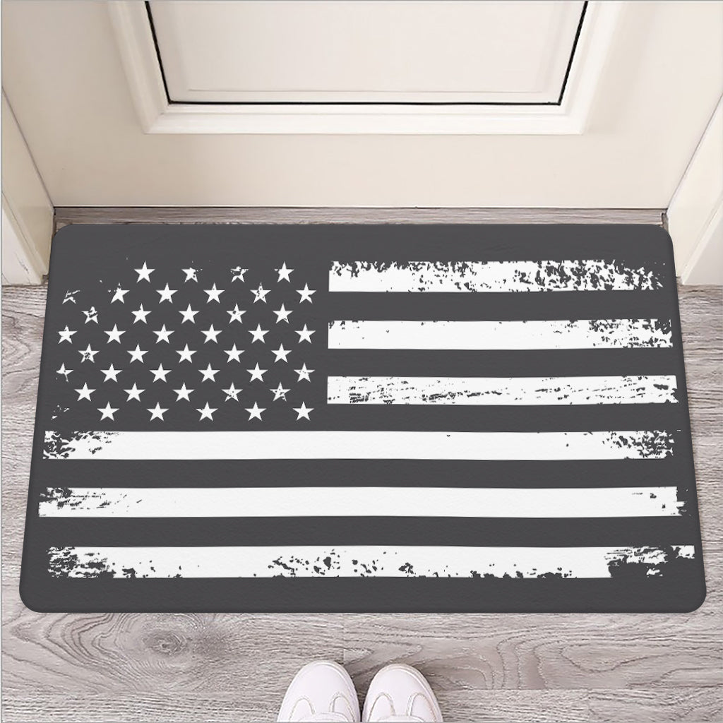 Grey And White American Flag Print Rubber Doormat