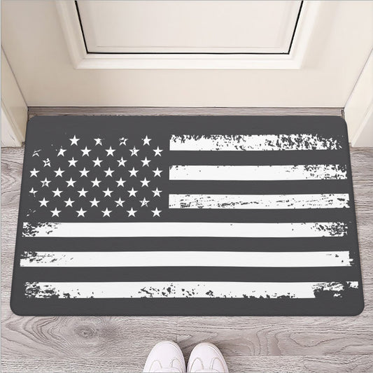 Grey And White American Flag Print Rubber Doormat