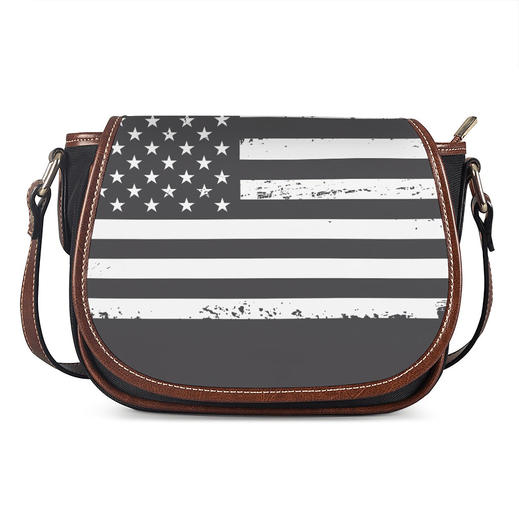Grey And White American Flag Print Saddle Bag