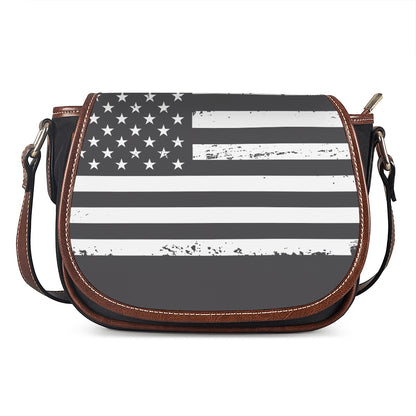 Grey And White American Flag Print Saddle Bag