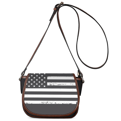 Grey And White American Flag Print Saddle Bag