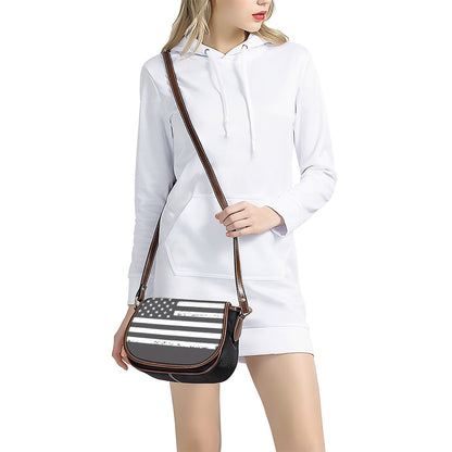 Grey And White American Flag Print Saddle Bag