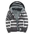 Grey And White American Flag Print Sherpa Lined Zip Up Hoodie