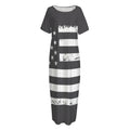Grey And White American Flag Print Short Sleeve Long Nightdress