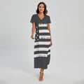 Grey And White American Flag Print Short Sleeve Maxi Dress
