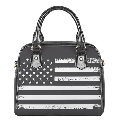 Grey And White American Flag Print Shoulder Handbag