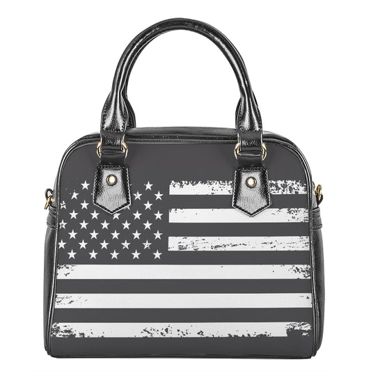 Grey And White American Flag Print Shoulder Handbag