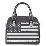 Grey And White American Flag Print Shoulder Handbag
