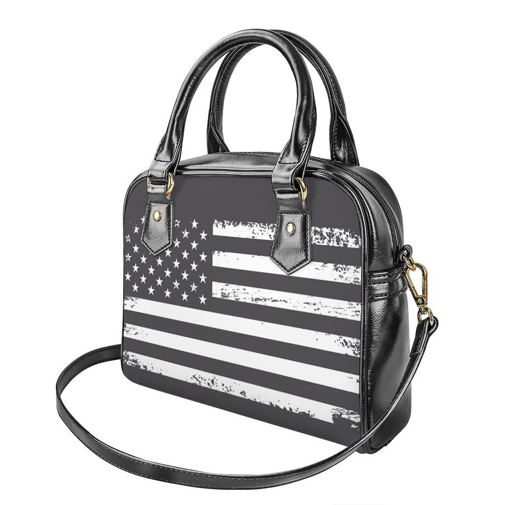 Grey And White American Flag Print Shoulder Handbag