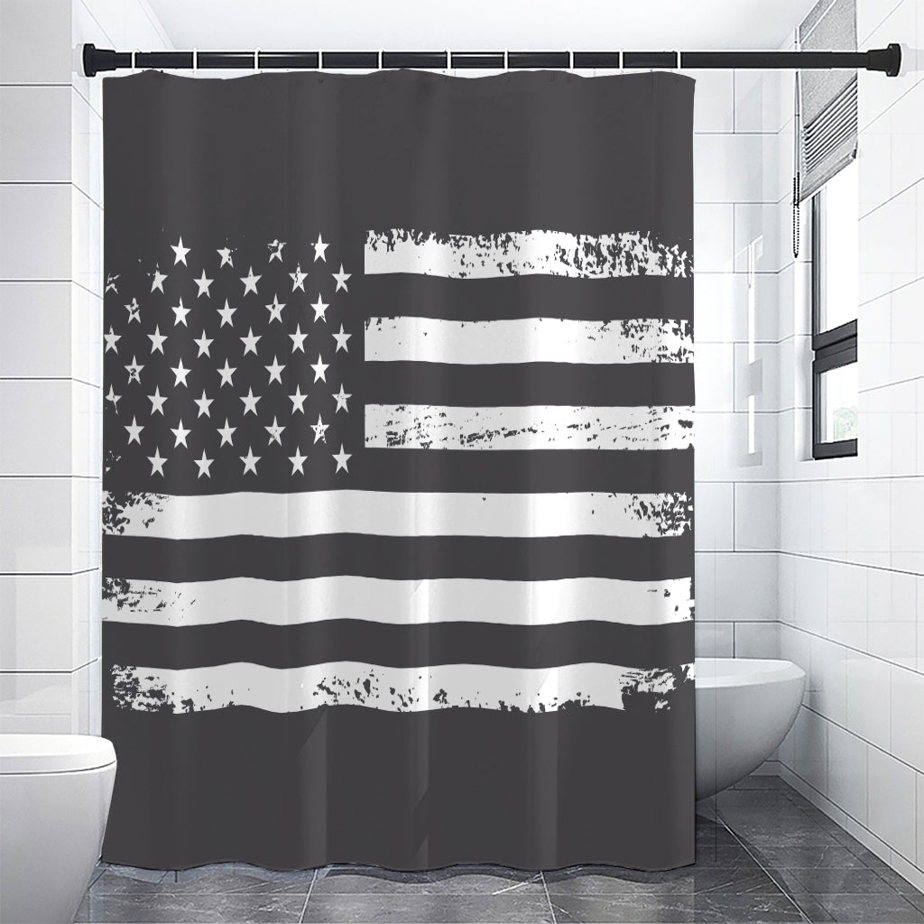 Grey And White American Flag Print Shower Curtain
