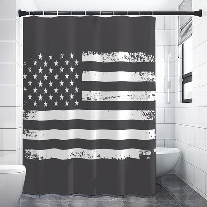 Grey And White American Flag Print Shower Curtain