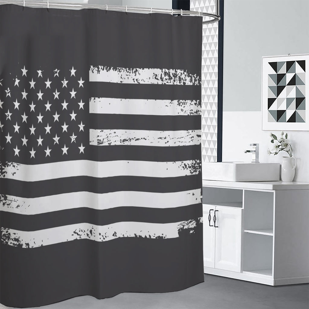 Grey And White American Flag Print Shower Curtain