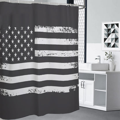 Grey And White American Flag Print Shower Curtain