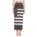 Grey And White American Flag Print Side Slit Maxi Skirt