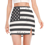 Grey And White American Flag Print Side Slit Mini Skirt