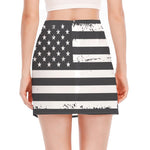 Grey And White American Flag Print Side Slit Mini Skirt