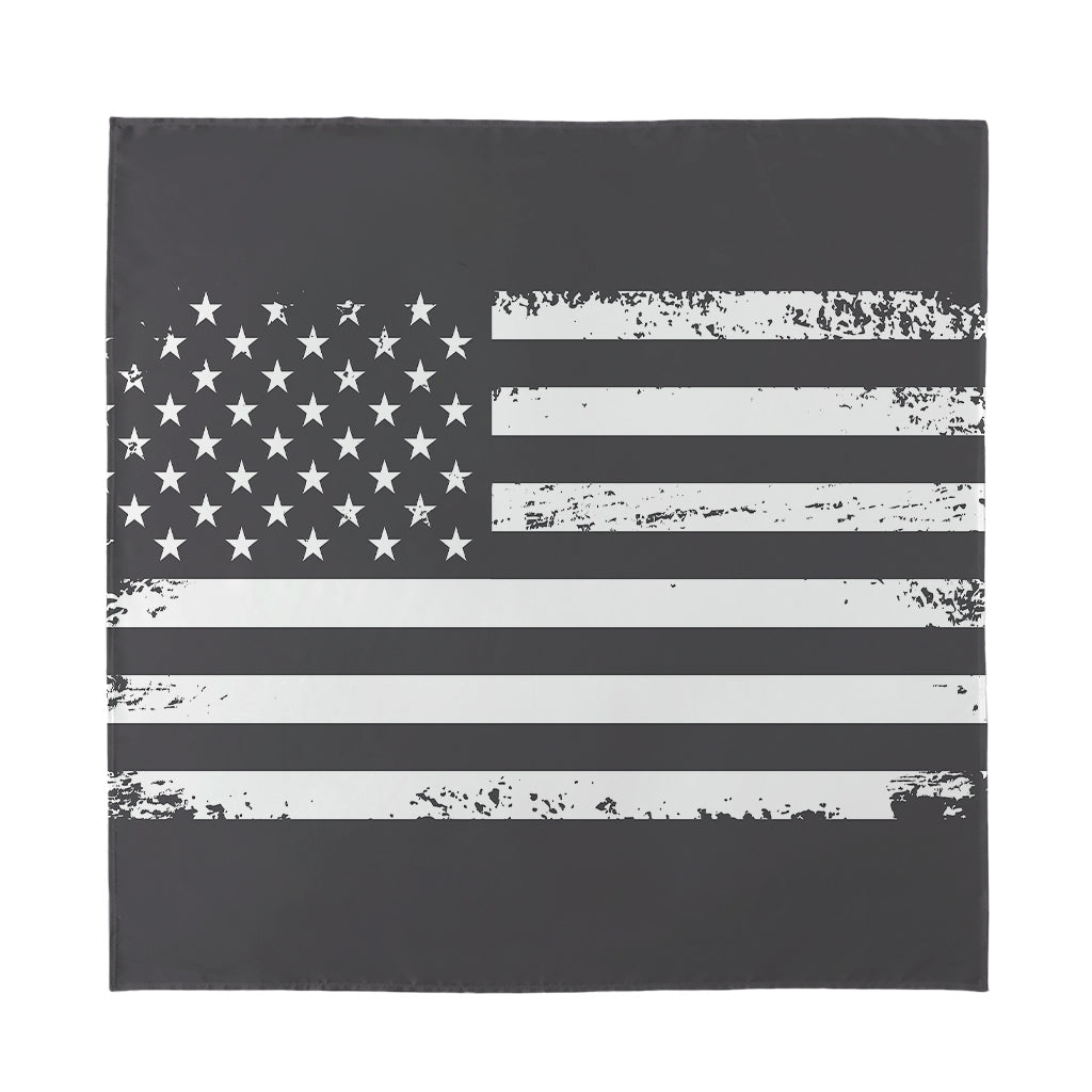 Grey And White American Flag Print Silk Bandana
