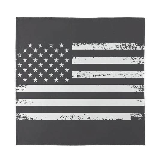Grey And White American Flag Print Silk Bandana