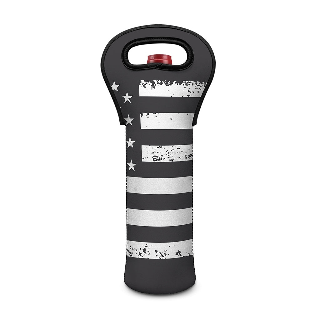 Grey And White American Flag Print Single Neoprene Wine Tote