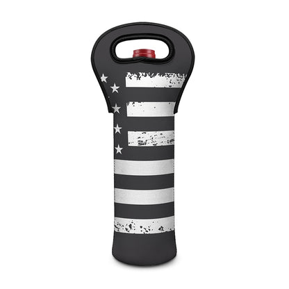Grey And White American Flag Print Single Neoprene Wine Tote