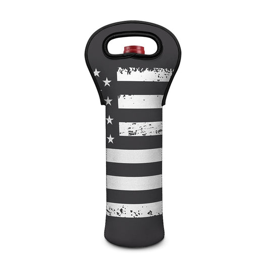 Grey And White American Flag Print Single Neoprene Wine Tote