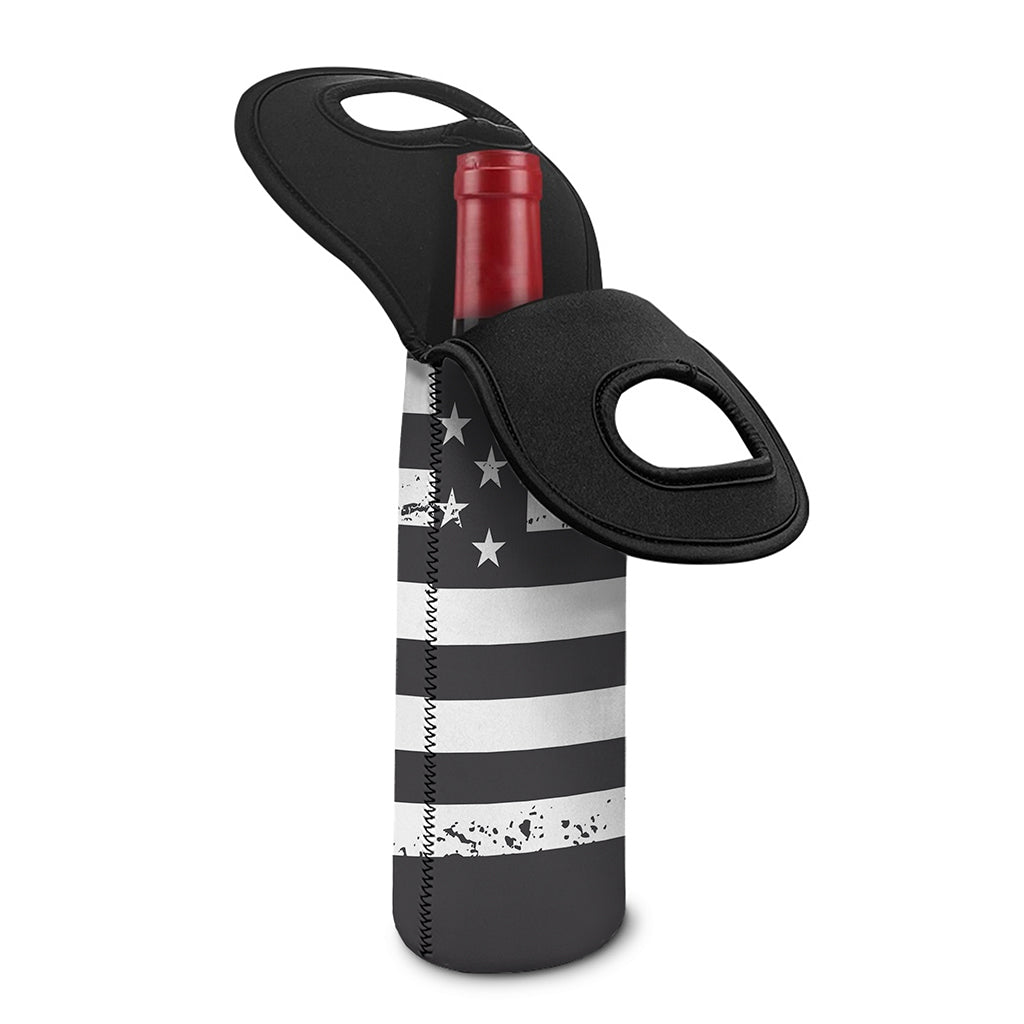 Grey And White American Flag Print Single Neoprene Wine Tote