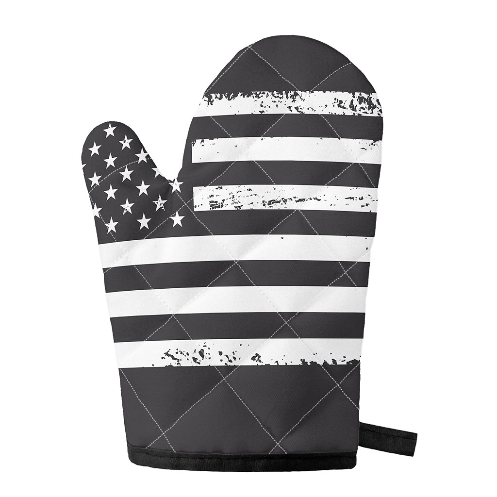 Grey And White American Flag Print Single Oven Mitt