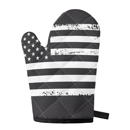 Grey And White American Flag Print Single Oven Mitt
