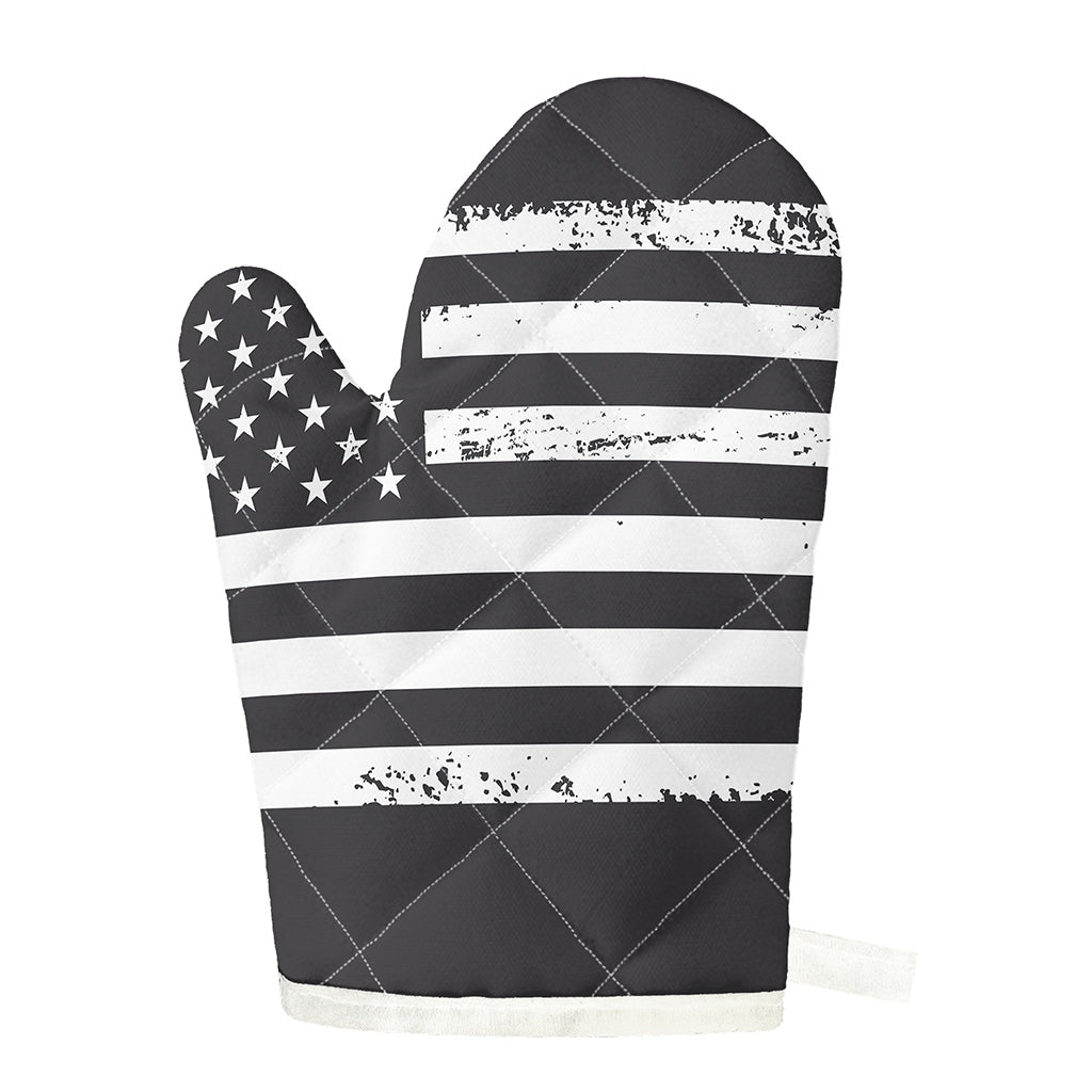 Grey And White American Flag Print Single Oven Mitt