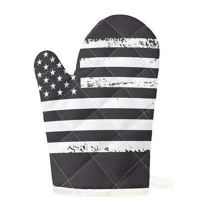Grey And White American Flag Print Single Oven Mitt