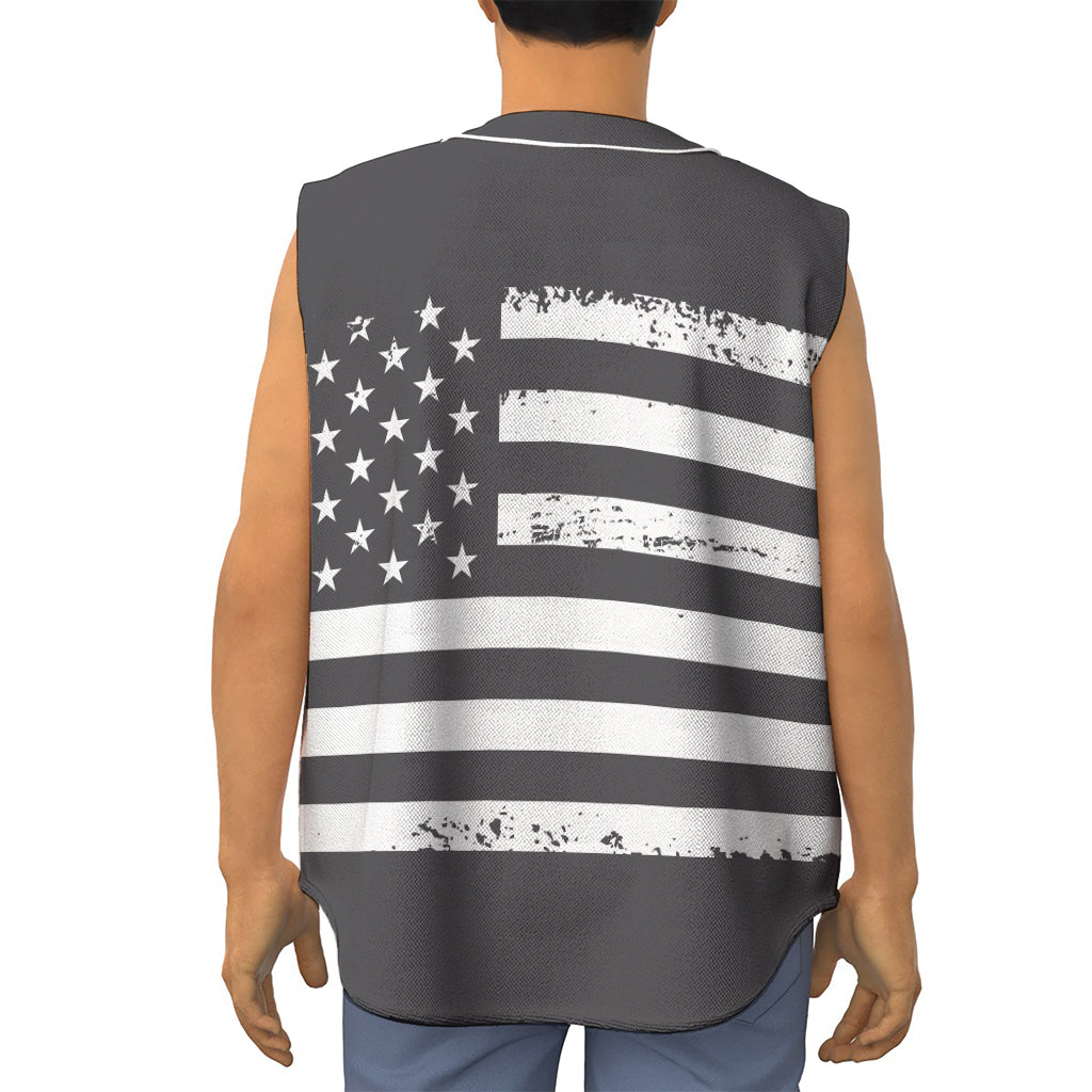 Grey And White American Flag Print Sleeveless Baseball Jersey