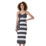 Grey And White American Flag Print Slim Fit Midi Cami Dress
