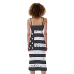 Grey And White American Flag Print Slim Fit Midi Cami Dress