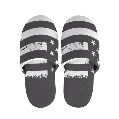 Grey And White American Flag Print Slippers