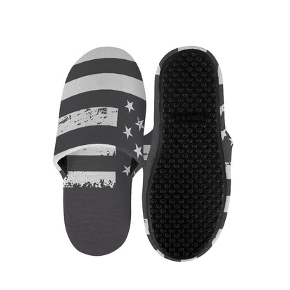 Grey And White American Flag Print Slippers