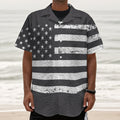 Grey And White American Flag Print Textured Short Sleeve Shirt