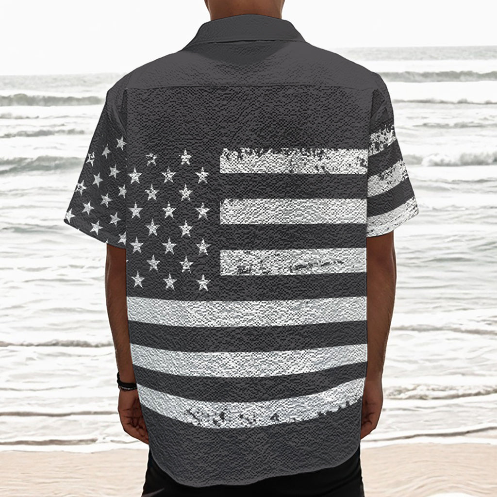 Grey And White American Flag Print Textured Short Sleeve Shirt