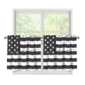 Grey And White American Flag Print Tier Curtains