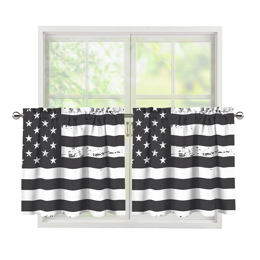 Grey And White American Flag Print Tier Curtains