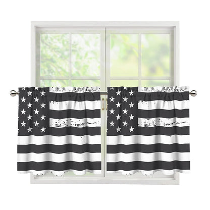 Grey And White American Flag Print Tier Curtains