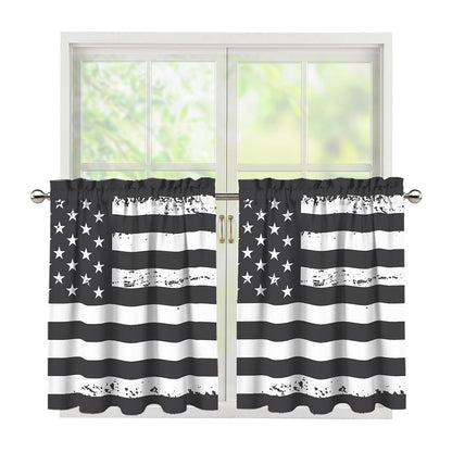 Grey And White American Flag Print Tier Curtains