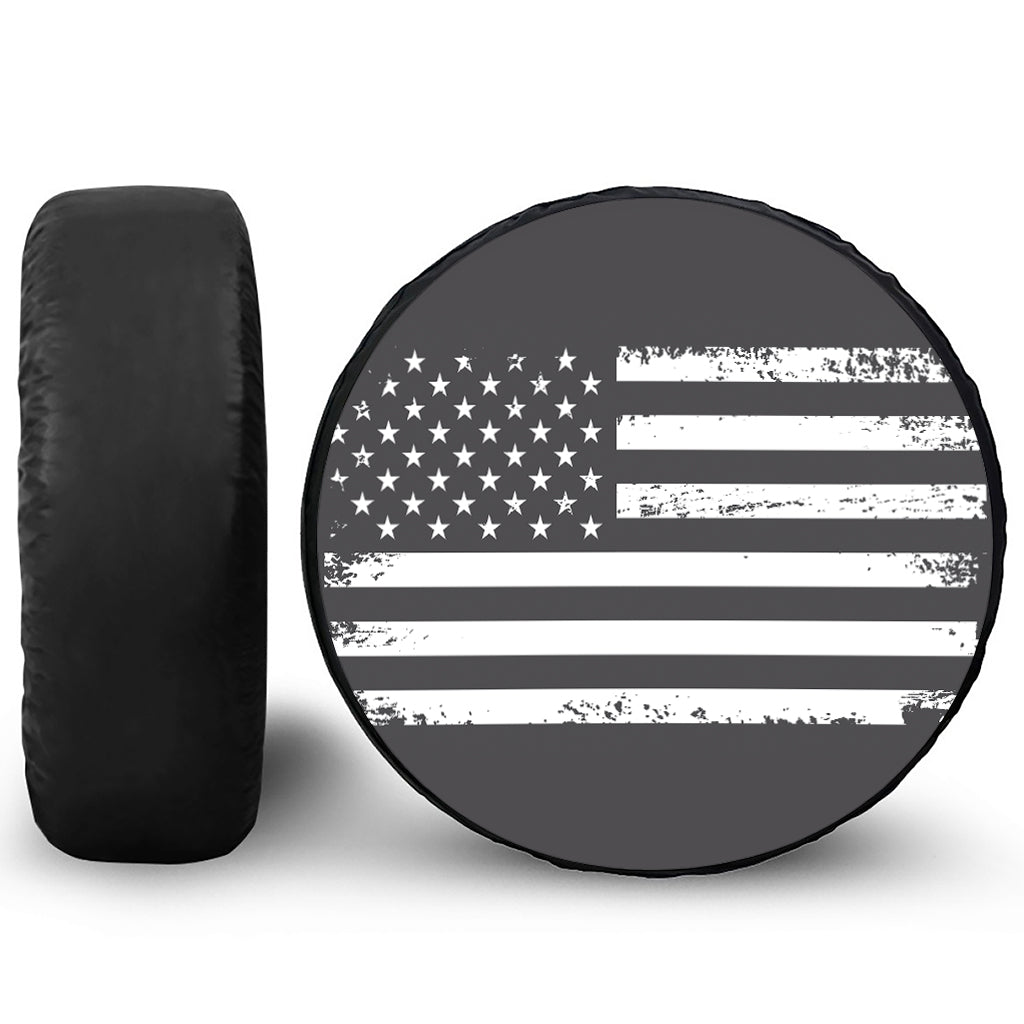 Grey And White American Flag Print Tire Cover