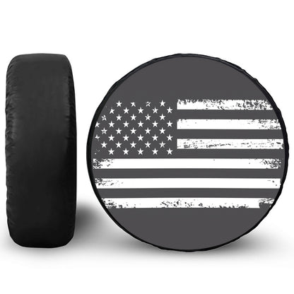 Grey And White American Flag Print Tire Cover