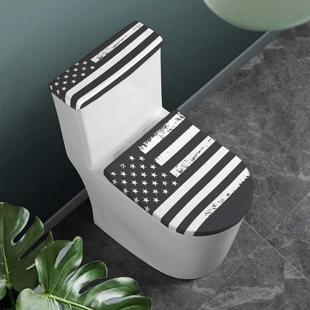 Grey And White American Flag Print Toilet Lid And Tank Cover Set