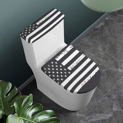 Grey And White American Flag Print Toilet Lid And Tank Cover Set