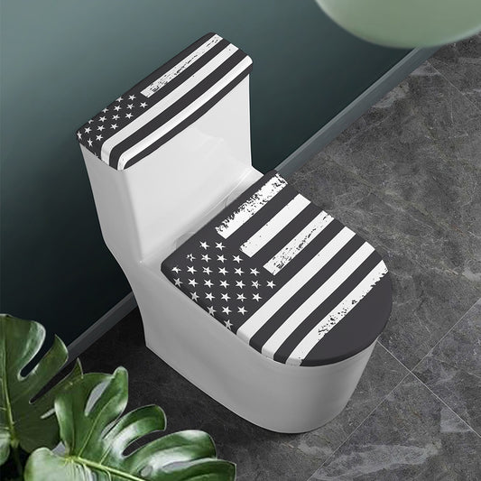 Grey And White American Flag Print Toilet Lid And Tank Cover Set