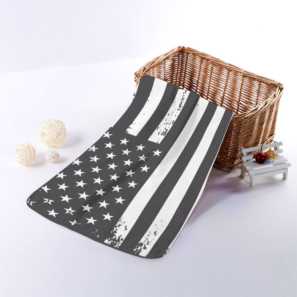 Grey And White American Flag Print Towel